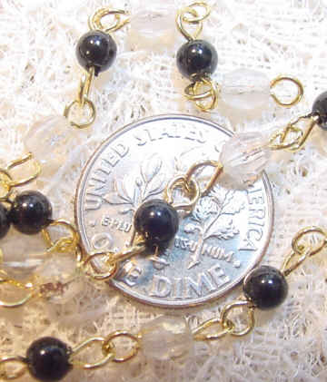 #266 -  Crystal & Black Glass Bead Chain, Per Inch